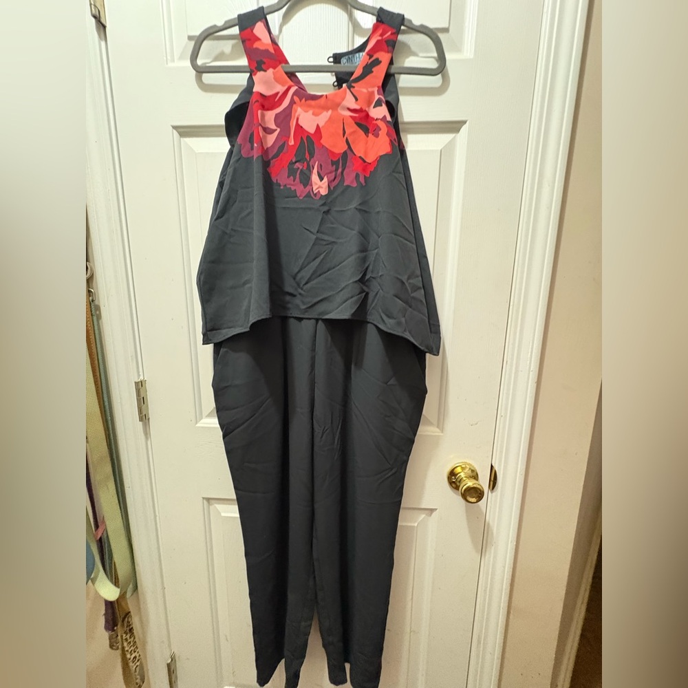 Cynthia Rowley Black Jumpsuit with Red Floral Accents